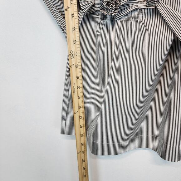 Bcbgmaxazria Ruffle Neck Sleeveless Blouse Size M Gray Stripe Stretch Avant Chic - Picture 7 of 10